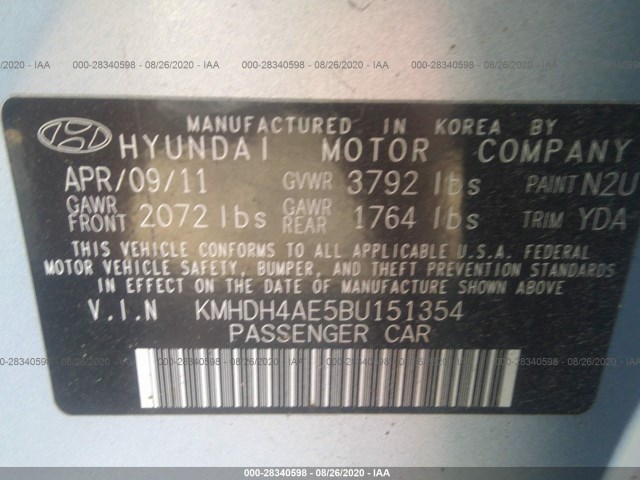 Photo 8 VIN: KMHDH4AE5BU151354 - HYUNDAI ELANTRA 