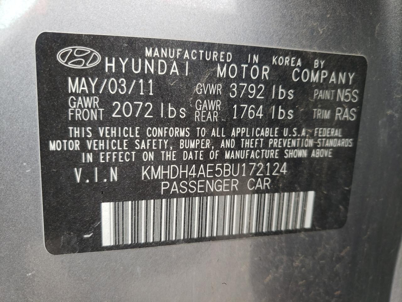 Photo 12 VIN: KMHDH4AE5BU172124 - HYUNDAI ELANTRA 