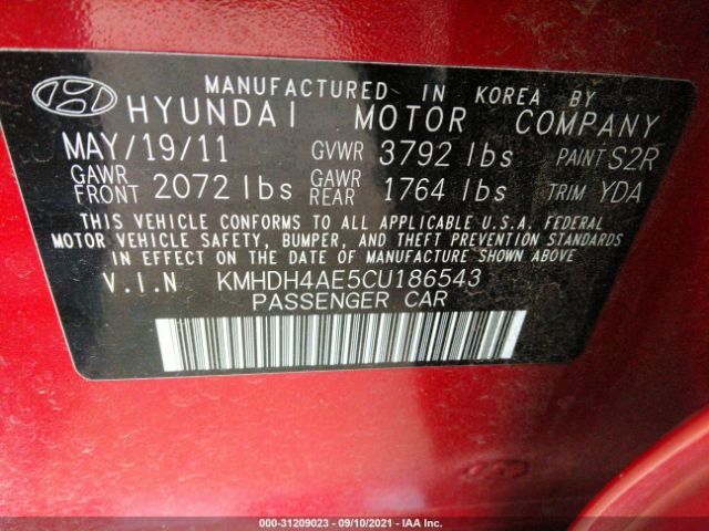 Photo 8 VIN: KMHDH4AE5CU186543 - HYUNDAI ELANTRA 