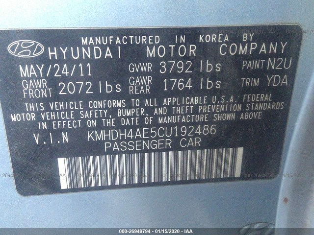 Photo 8 VIN: KMHDH4AE5CU192486 - HYUNDAI ELANTRA 