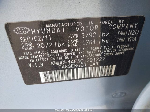 Photo 8 VIN: KMHDH4AE5CU291227 - HYUNDAI ELANTRA 