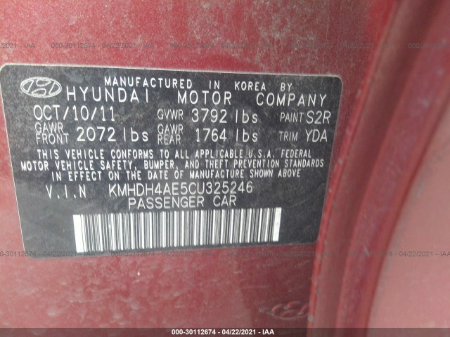 Photo 8 VIN: KMHDH4AE5CU325246 - HYUNDAI ELANTRA 