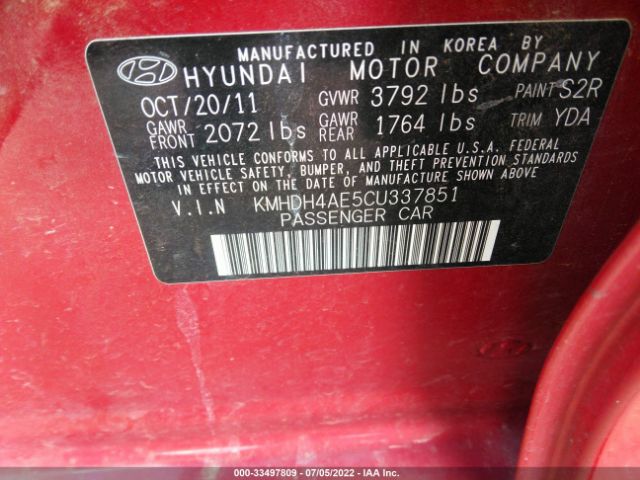 Photo 8 VIN: KMHDH4AE5CU337851 - HYUNDAI ELANTRA 