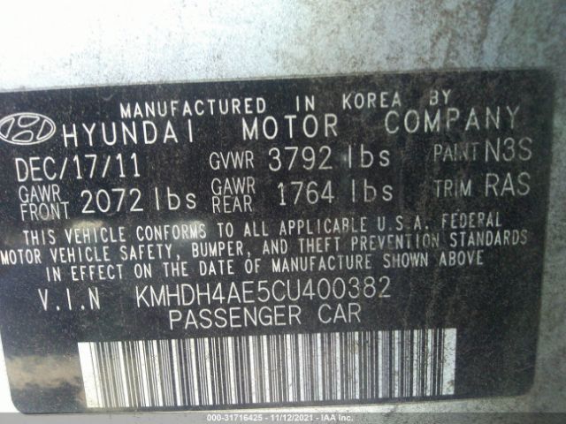 Photo 8 VIN: KMHDH4AE5CU400382 - HYUNDAI ELANTRA 