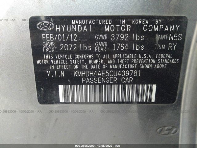 Photo 8 VIN: KMHDH4AE5CU439781 - HYUNDAI ELANTRA 