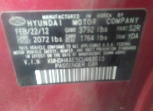 Photo 8 VIN: KMHDH4AE5CU463515 - HYUNDAI ELANTRA 