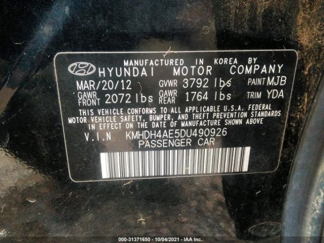 Photo 8 VIN: KMHDH4AE5DU490926 - HYUNDAI ELANTRA 