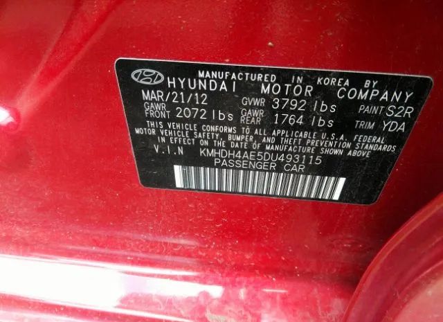 Photo 8 VIN: KMHDH4AE5DU493115 - HYUNDAI ELANTRA 