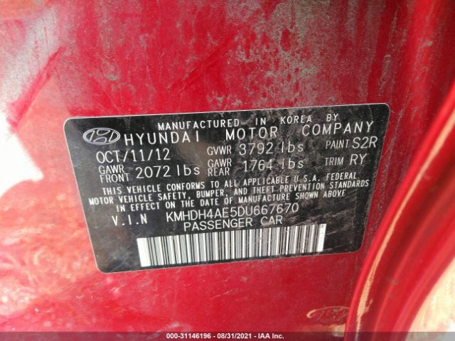 Photo 8 VIN: KMHDH4AE5DU667670 - HYUNDAI ELANTRA 