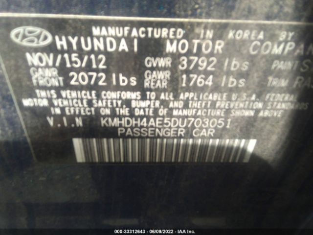 Photo 8 VIN: KMHDH4AE5DU703051 - HYUNDAI ELANTRA 