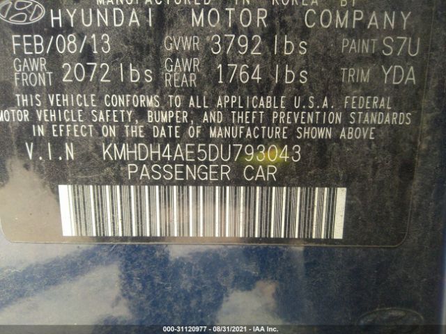 Photo 8 VIN: KMHDH4AE5DU793043 - HYUNDAI ELANTRA 