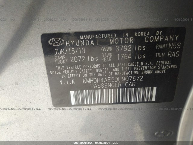 Photo 8 VIN: KMHDH4AE5DU907672 - HYUNDAI ELANTRA 