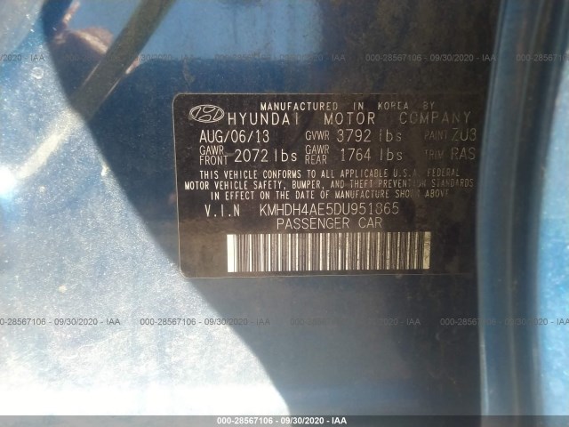 Photo 8 VIN: KMHDH4AE5DU951865 - HYUNDAI ELANTRA 