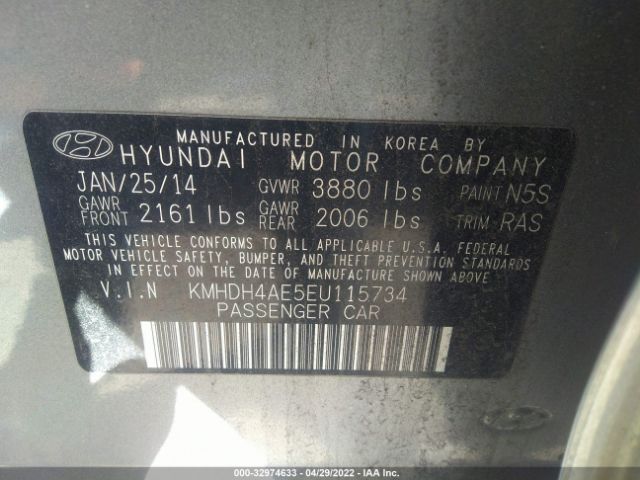 Photo 8 VIN: KMHDH4AE5EU115734 - HYUNDAI ELANTRA 