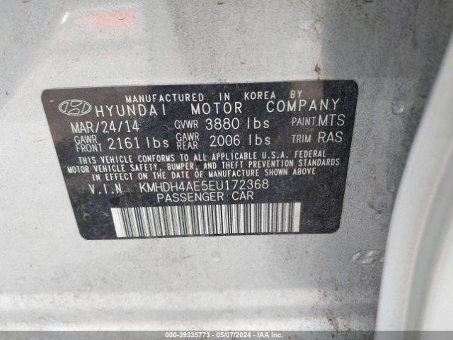 Photo 8 VIN: KMHDH4AE5EU172368 - HYUNDAI ELANTRA 