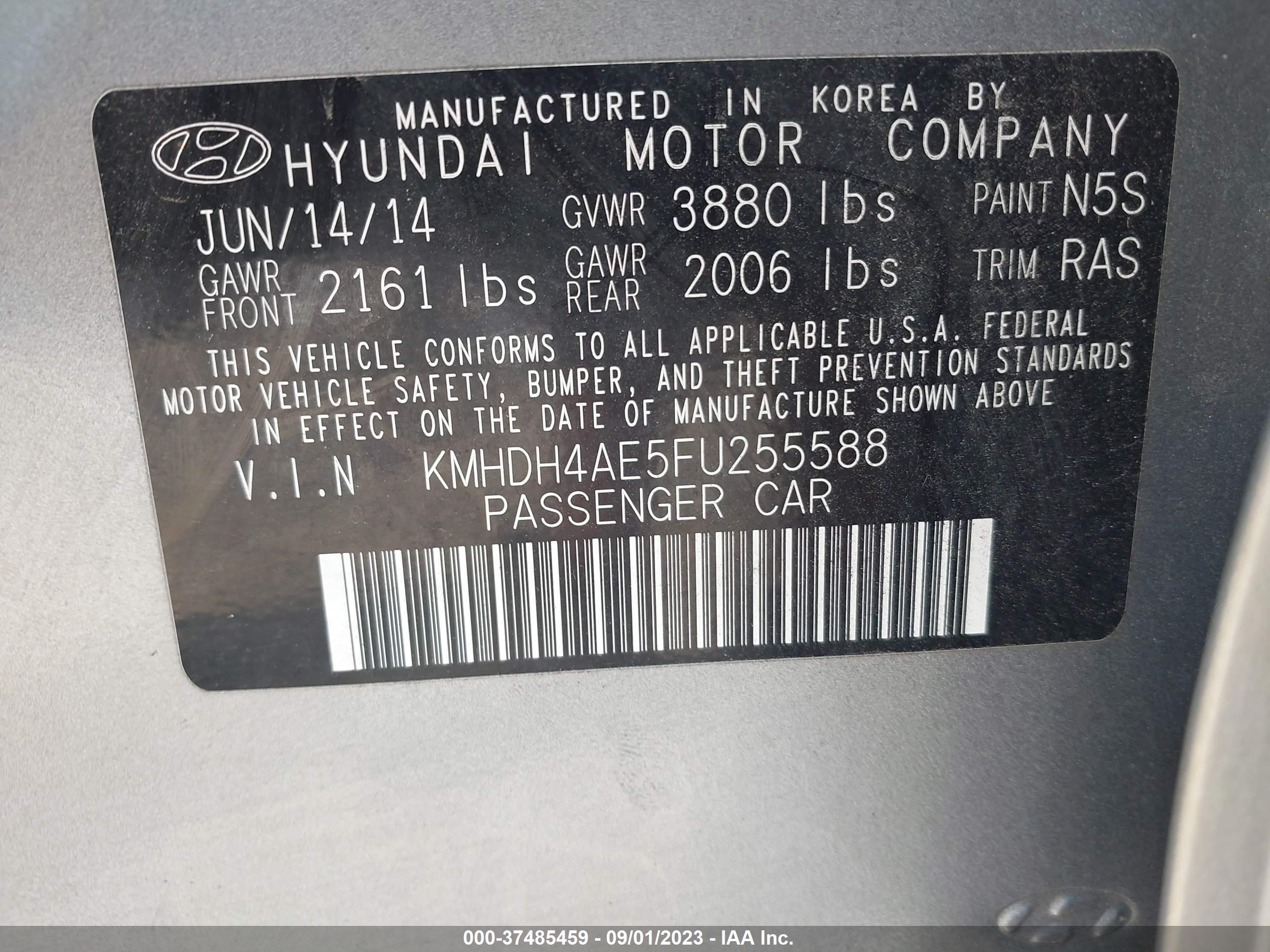 Photo 8 VIN: KMHDH4AE5FU255588 - HYUNDAI ELANTRA 