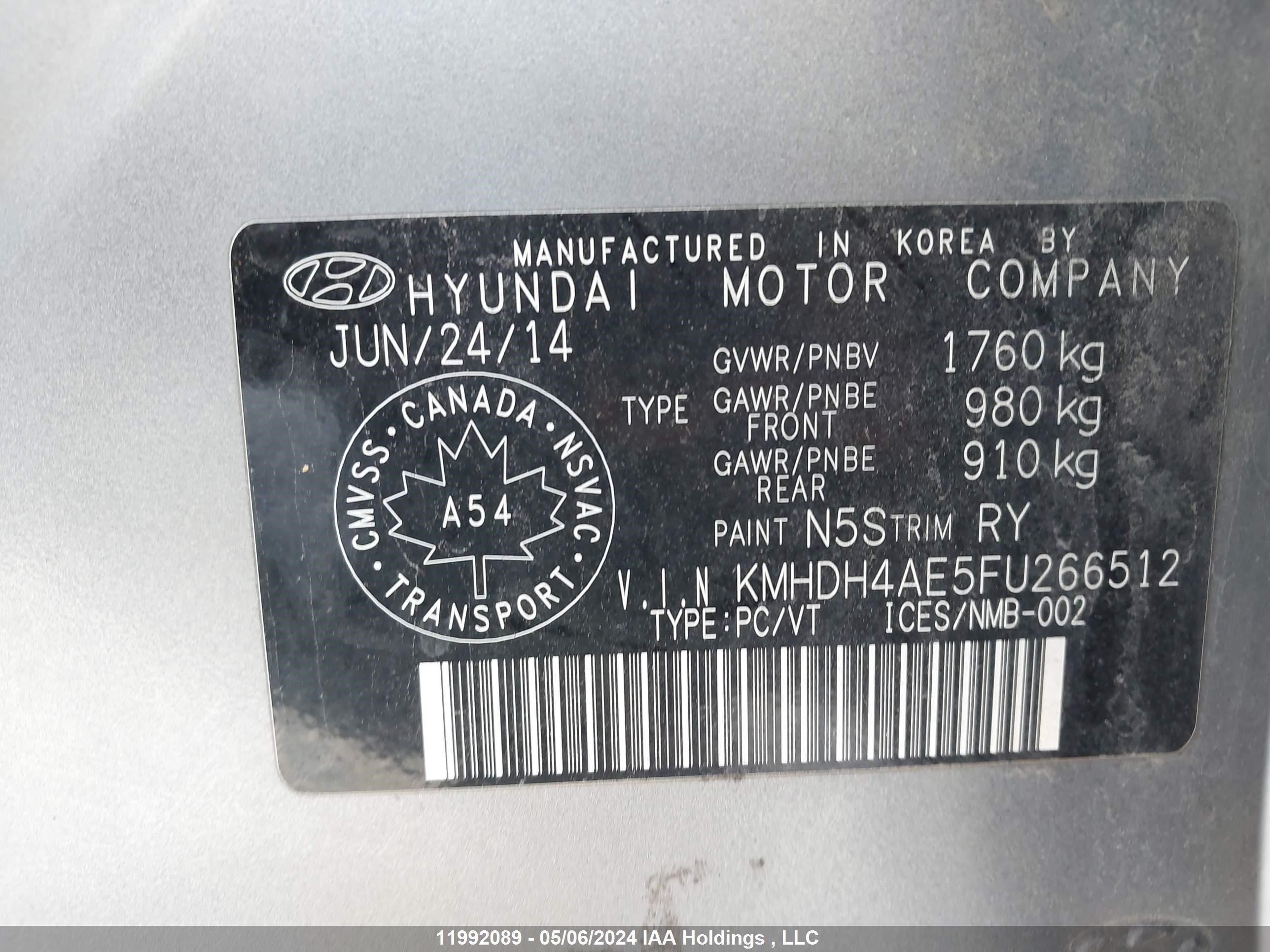 Photo 8 VIN: KMHDH4AE5FU266512 - HYUNDAI ELANTRA 