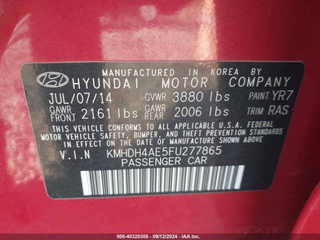 Photo 8 VIN: KMHDH4AE5FU277865 - HYUNDAI ELANTRA 