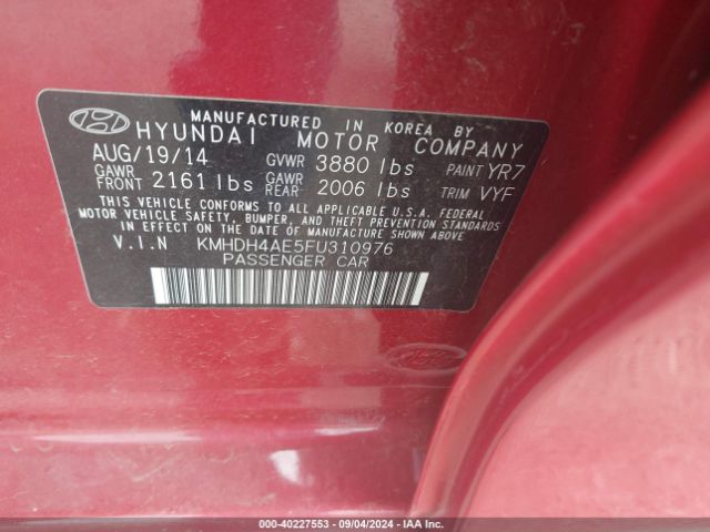 Photo 8 VIN: KMHDH4AE5FU310976 - HYUNDAI ELANTRA 