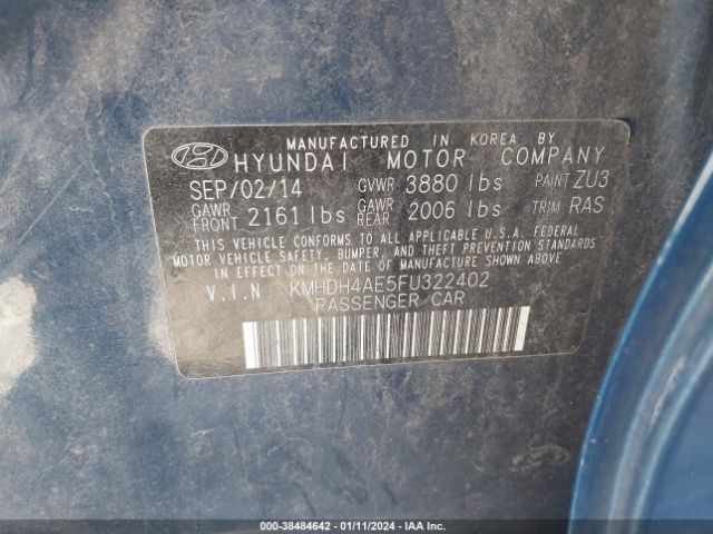 Photo 8 VIN: KMHDH4AE5FU322402 - HYUNDAI ELANTRA 