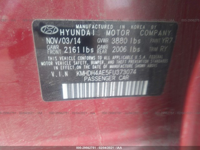 Photo 8 VIN: KMHDH4AE5FU373074 - HYUNDAI ELANTRA 