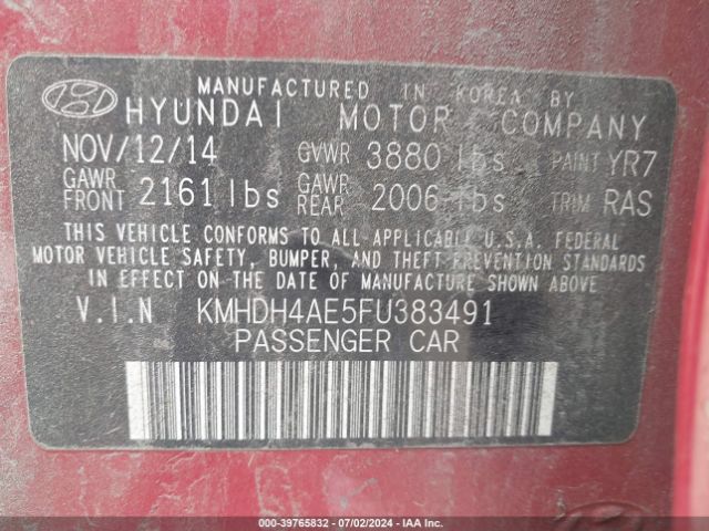 Photo 8 VIN: KMHDH4AE5FU383491 - HYUNDAI ELANTRA 