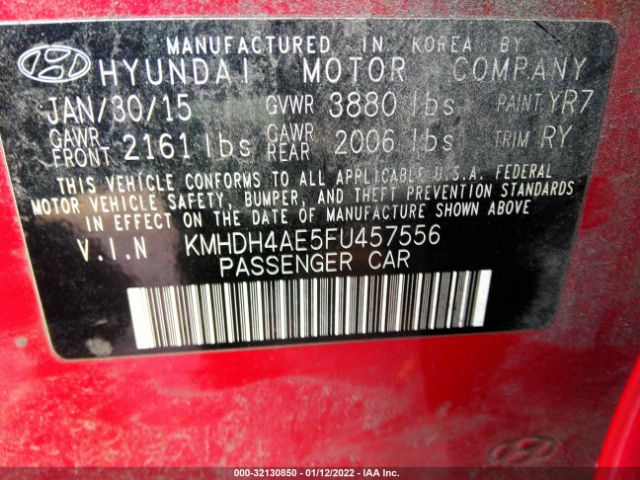 Photo 8 VIN: KMHDH4AE5FU457556 - HYUNDAI ELANTRA 