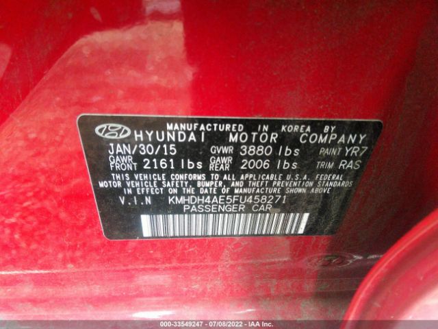 Photo 8 VIN: KMHDH4AE5FU458271 - HYUNDAI ELANTRA 