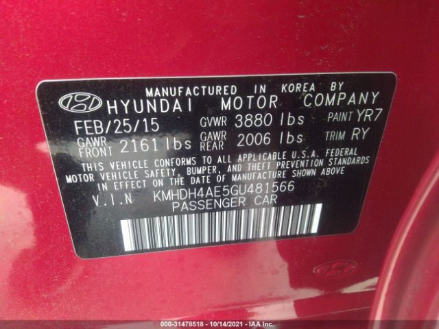 Photo 8 VIN: KMHDH4AE5GU481566 - HYUNDAI ELANTRA 