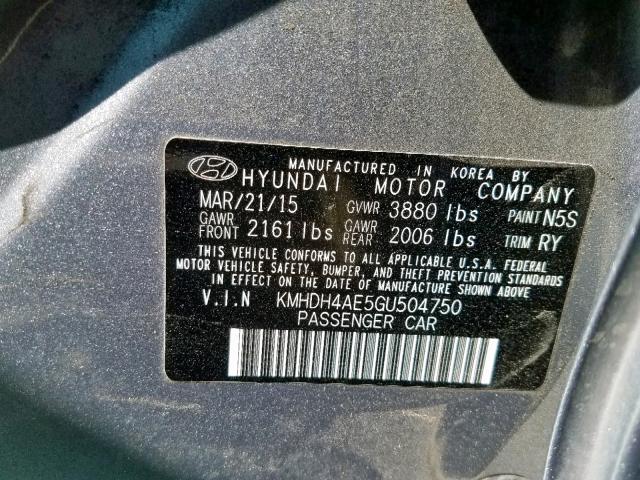 Photo 9 VIN: KMHDH4AE5GU504750 - HYUNDAI ELANTRA SE 