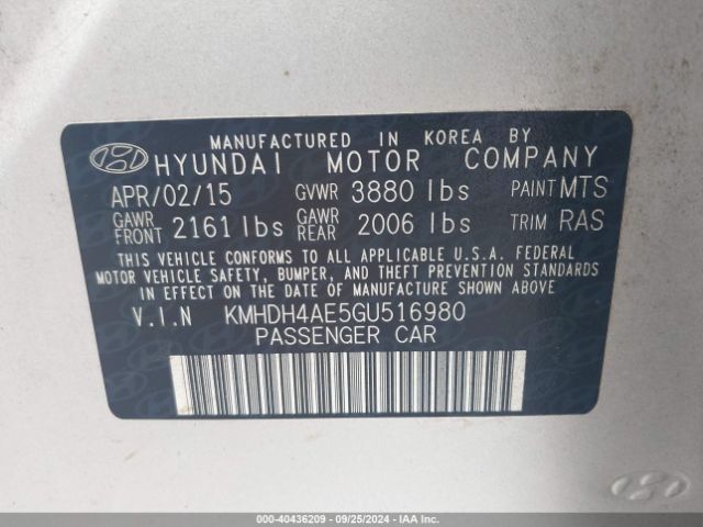 Photo 8 VIN: KMHDH4AE5GU516980 - HYUNDAI ELANTRA 