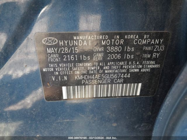 Photo 8 VIN: KMHDH4AE5GU567444 - HYUNDAI ELANTRA 