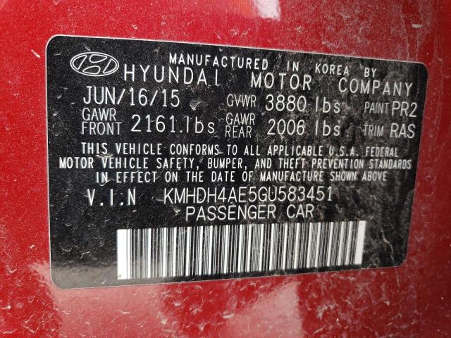 Photo 11 VIN: KMHDH4AE5GU583451 - HYUNDAI ELANTRA SE 