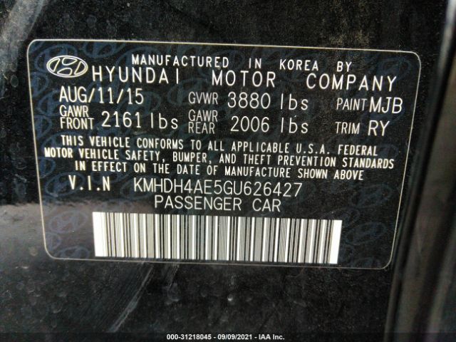 Photo 8 VIN: KMHDH4AE5GU626427 - HYUNDAI ELANTRA 