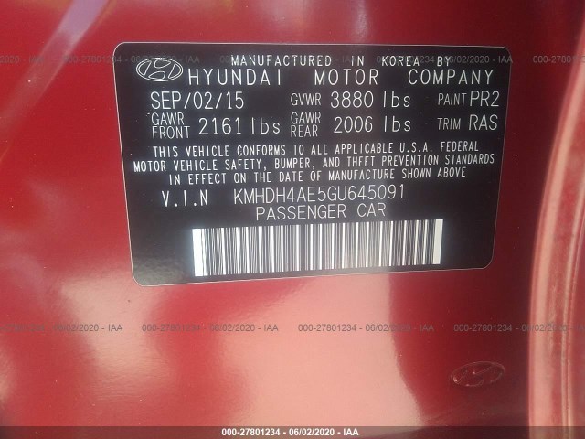 Photo 8 VIN: KMHDH4AE5GU645091 - HYUNDAI ELANTRA 