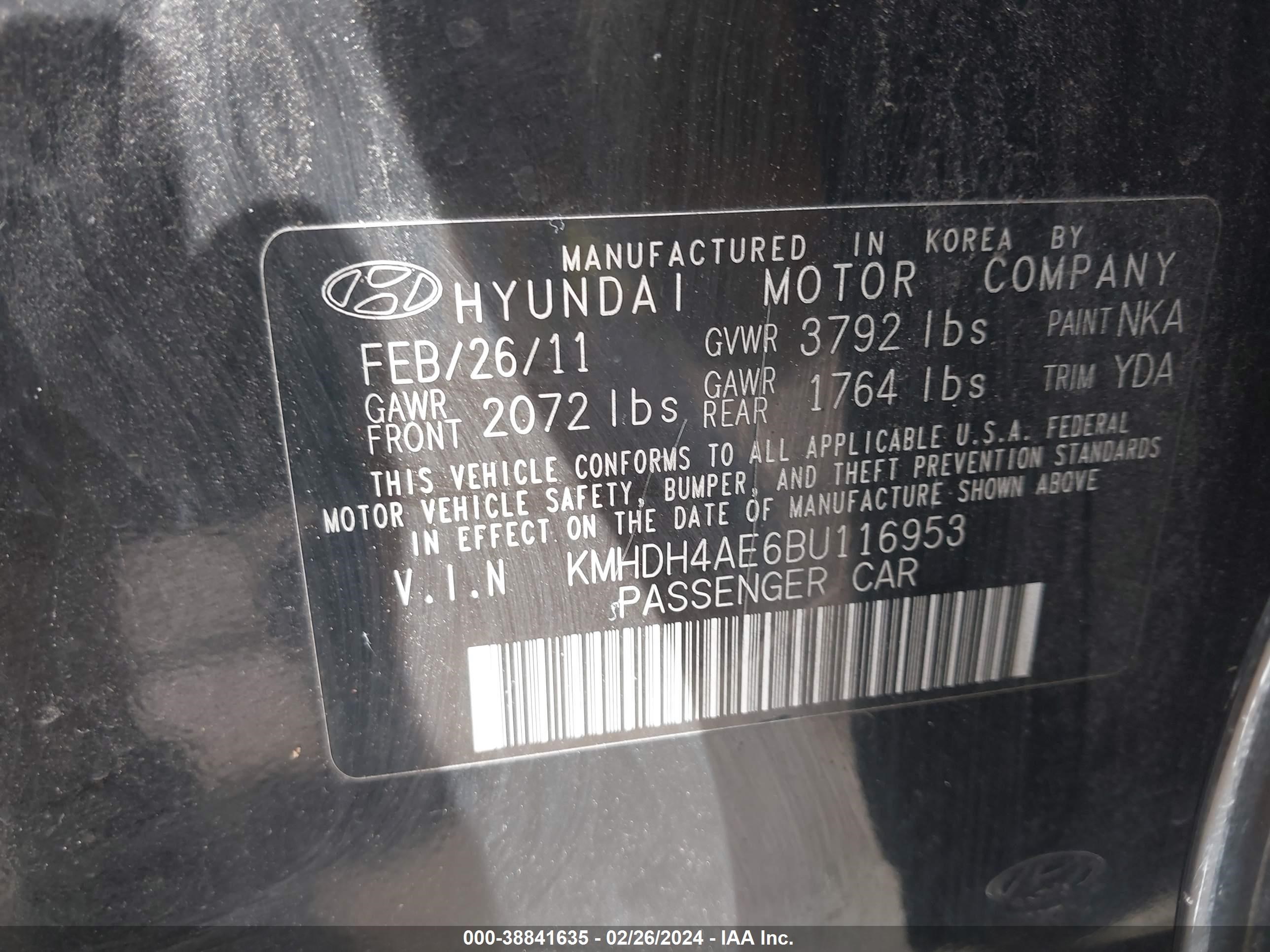 Photo 8 VIN: KMHDH4AE6BU116953 - HYUNDAI ELANTRA 