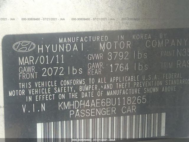 Photo 8 VIN: KMHDH4AE6BU118265 - HYUNDAI ELANTRA 