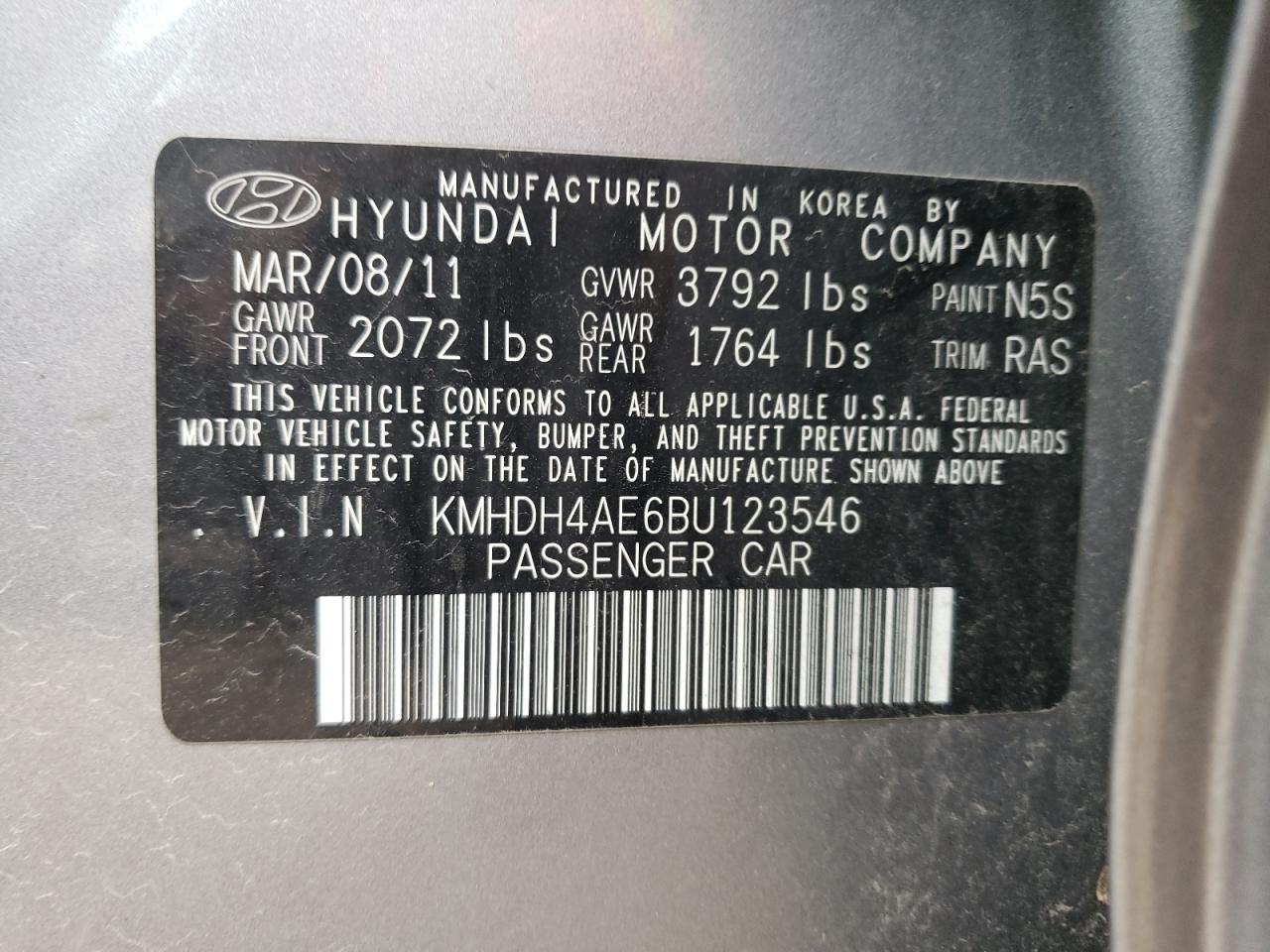 Photo 12 VIN: KMHDH4AE6BU123546 - HYUNDAI ELANTRA 