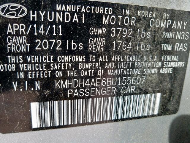 Photo 9 VIN: KMHDH4AE6BU155607 - HYUNDAI ELANTRA GL 