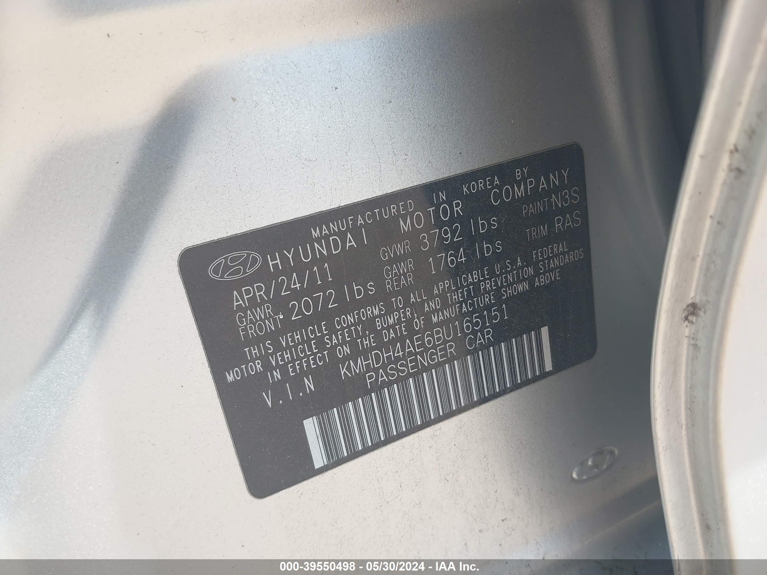 Photo 8 VIN: KMHDH4AE6BU165151 - HYUNDAI ELANTRA 