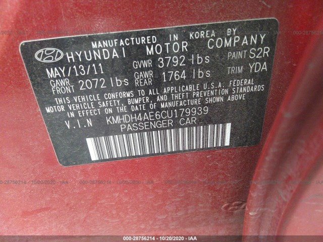 Photo 8 VIN: KMHDH4AE6CU179939 - HYUNDAI ELANTRA 