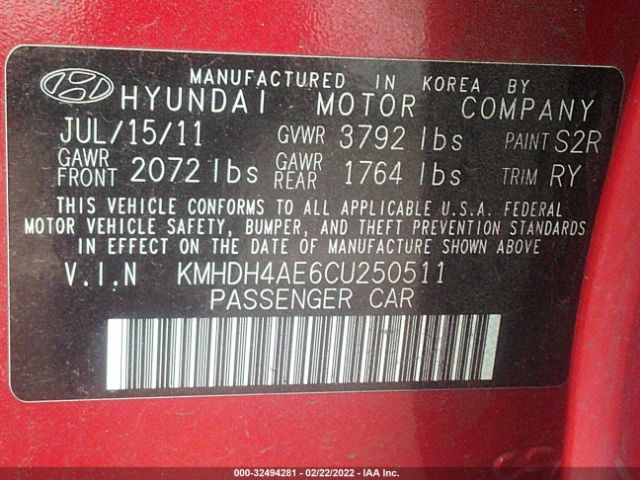 Photo 8 VIN: KMHDH4AE6CU250511 - HYUNDAI ELANTRA 