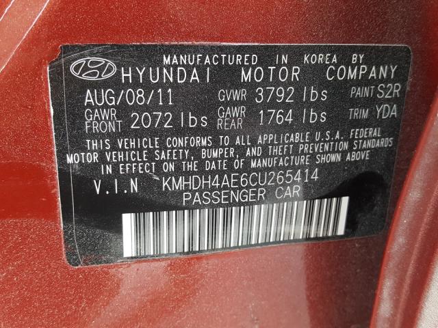 Photo 9 VIN: KMHDH4AE6CU265414 - HYUNDAI ELANTRA GL 