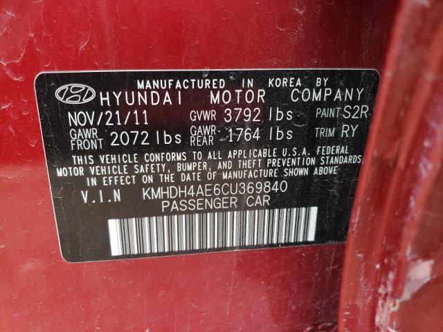 Photo 9 VIN: KMHDH4AE6CU369840 - HYUNDAI ELANTRA GL 