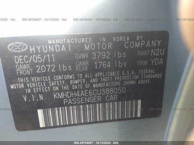 Photo 8 VIN: KMHDH4AE6CU388050 - HYUNDAI ELANTRA 