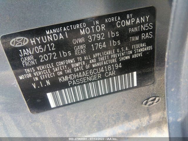 Photo 8 VIN: KMHDH4AE6CU418194 - HYUNDAI ELANTRA 