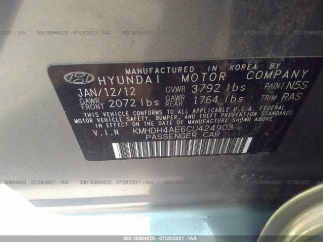 Photo 8 VIN: KMHDH4AE6CU424903 - HYUNDAI ELANTRA 