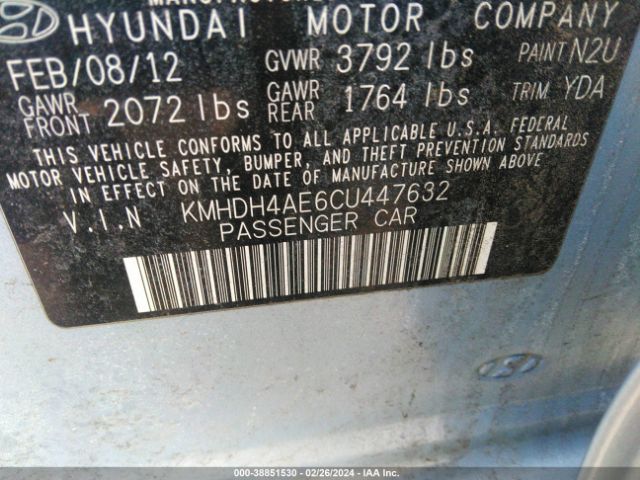 Photo 8 VIN: KMHDH4AE6CU447632 - HYUNDAI ELANTRA 