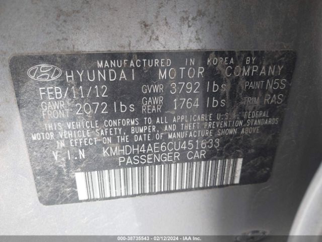 Photo 8 VIN: KMHDH4AE6CU451633 - HYUNDAI ELANTRA 