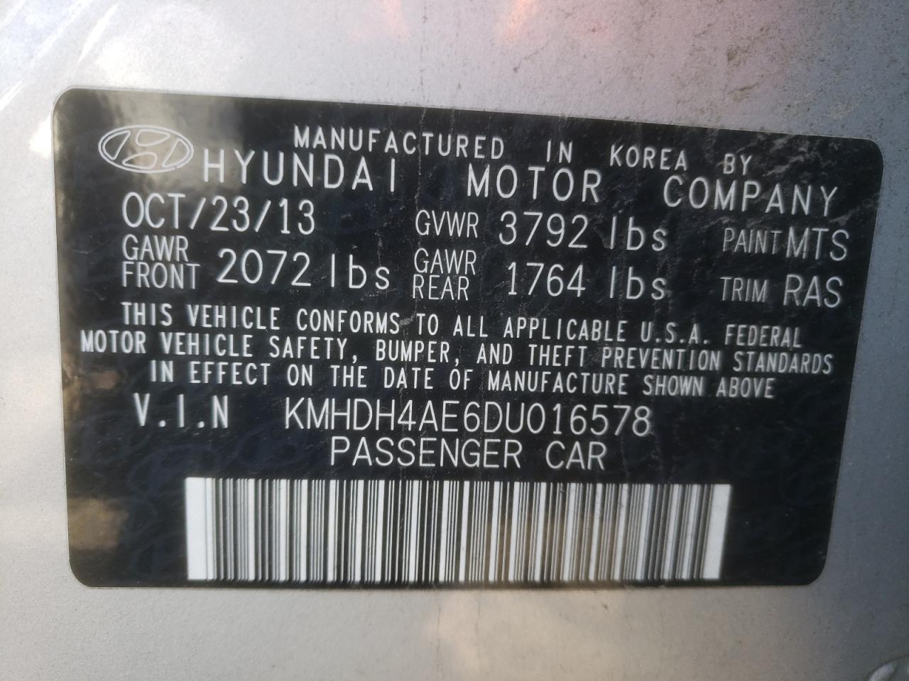 Photo 11 VIN: KMHDH4AE6DU016578 - HYUNDAI ELANTRA 